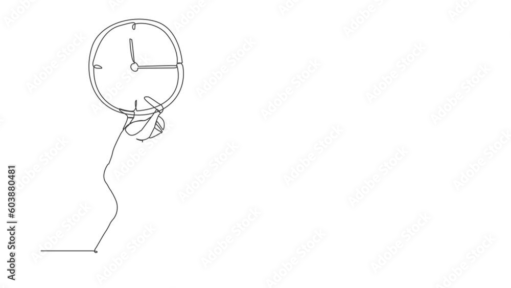 Poster animated self drawing of continuous line draw arab businessman carrying clock on his back. stressed 