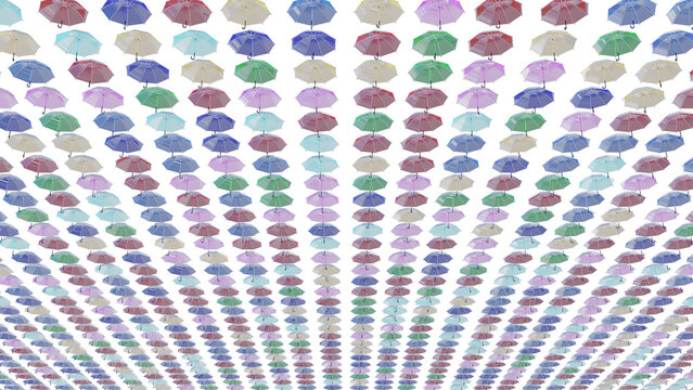Many colorful umbrellas spread out as transparent glass png file and 4k size(3840px*2160px).