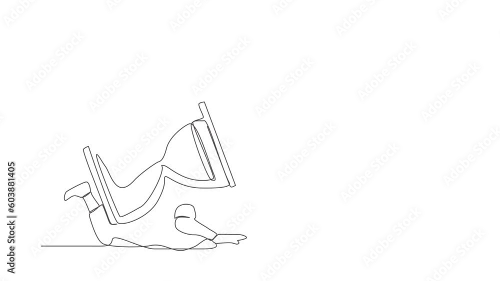 Aufkleber self drawing animation of single line draw of arabian businessman under hourglass burden. office emp