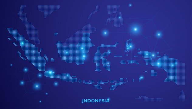 Modern dotted style map of Indonesia, Digitalization and communication illustration concept 