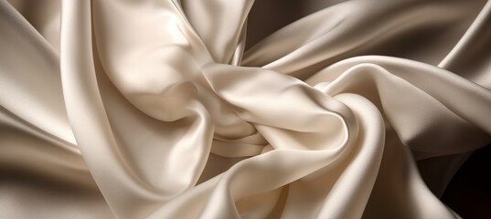 Fototapeta na wymiar Cream color silk fabric texture background. Generative AI technology.