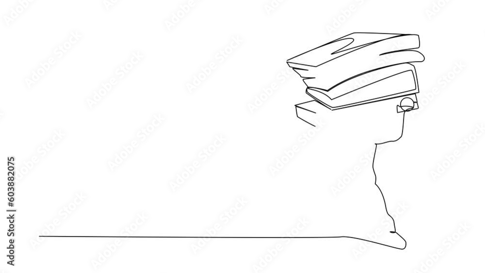 Poster animated self drawing of continuous line draw frustrated businesswoman carrying pile of paper on bac