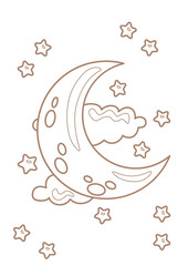 Alphabet M For Moon Vocabulary School Coloring Pages A4 for Kids and Adult