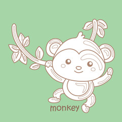 Alphabet M For Monkey Vocabulary School Digital Stamp Outline