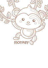 Alphabet M For Monkey Vocabulary School Coloring Pages A4 for Kids and Adult