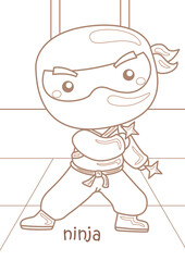 Alphabet N For Ninja Vocabulary School Coloring Pages for Kids and Adult