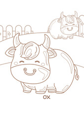 Alphabet O For Ox Vocabulary School Coloring Pages for Kids and Adult