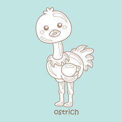 Alphabet O For Ostrich Vocabulary School Digital Stamp Outline Cartoon