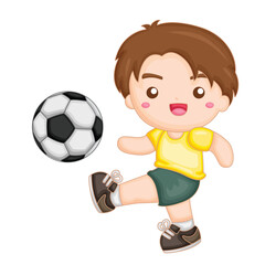 Happy Boy Kids Playing Soccer Time Outdoor Activity Sport Illustration Vector Clipart Cartoon
