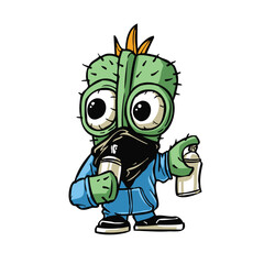 Green Cactus gravity street art illustration vector 