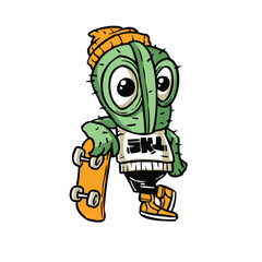 Green Cactus Skater boy illustration vector 