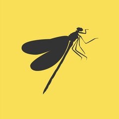 Flat dragonfly silhouette  illustration on a yellow background