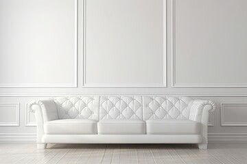 minimalist living room with a white couch against a white wall Generative AI