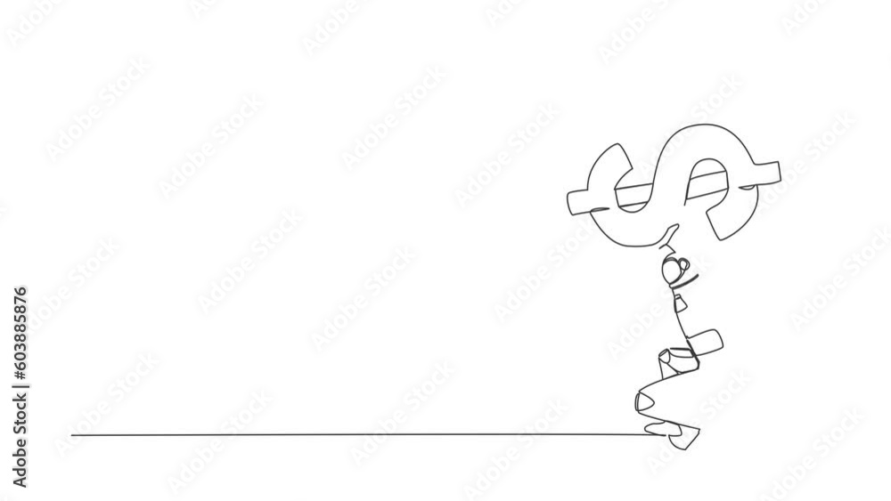 Aufkleber animated self drawing of continuous line draw astronaut carrying heavy dollar symbol on his back. ov