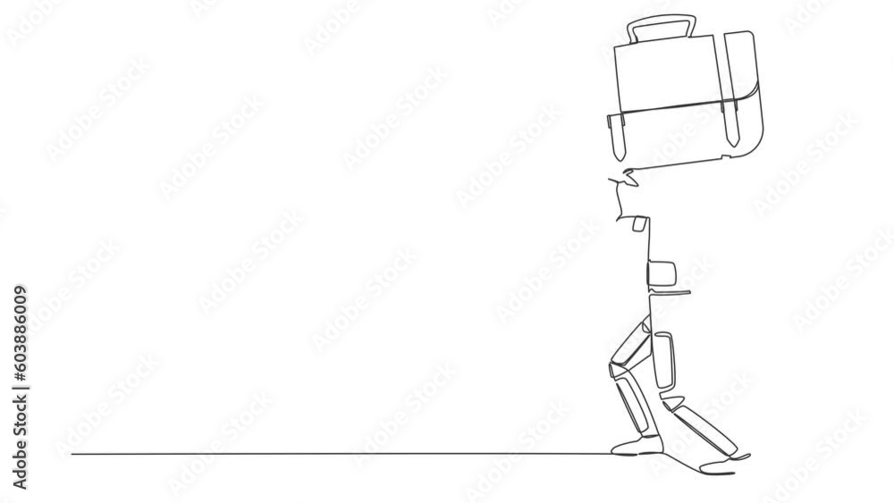 Poster self drawing animation of single line draw astronaut carrying briefcase on back. pressure from too m