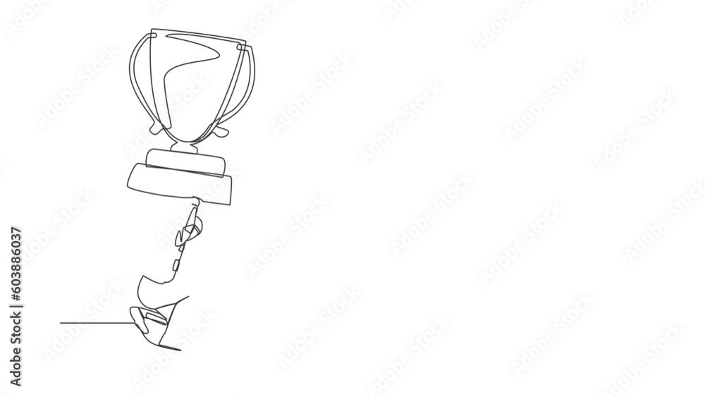 Aufkleber self drawing animation of single line draw astronaut carrying trophy on his back in moon surface. sp