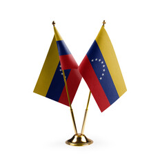 Small national flags of the Venezuela on a white background