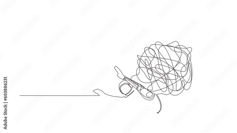 Aufkleber animated self drawing of continuous one line draw astronaut under messy line burden. anxiety from sp