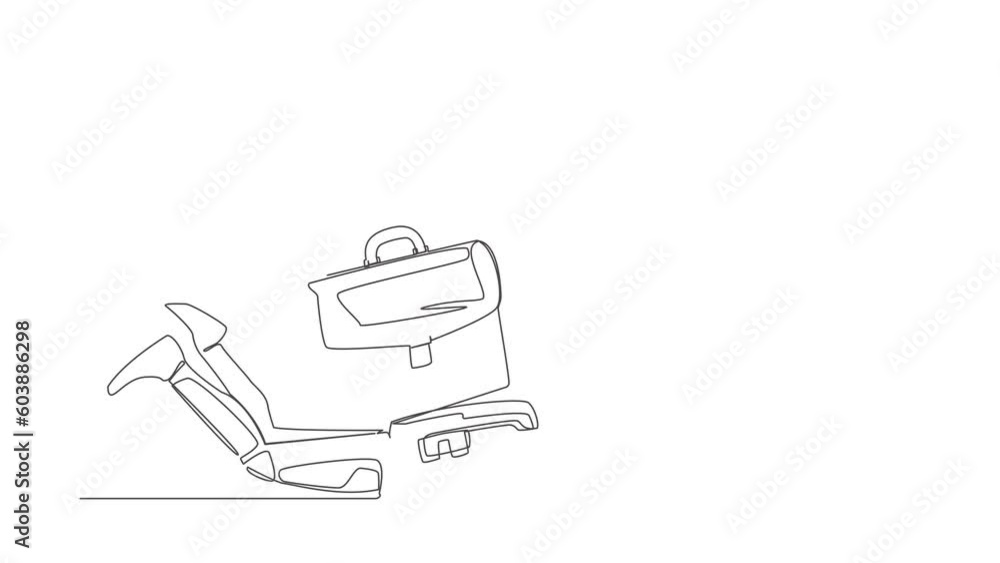Poster animated self drawing of continuous line draw astronaut under heavy briefcase burden in moon surface