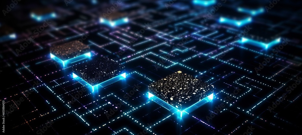 Poster Data blockchain connect network system structure technology background. Generative AI technology.	