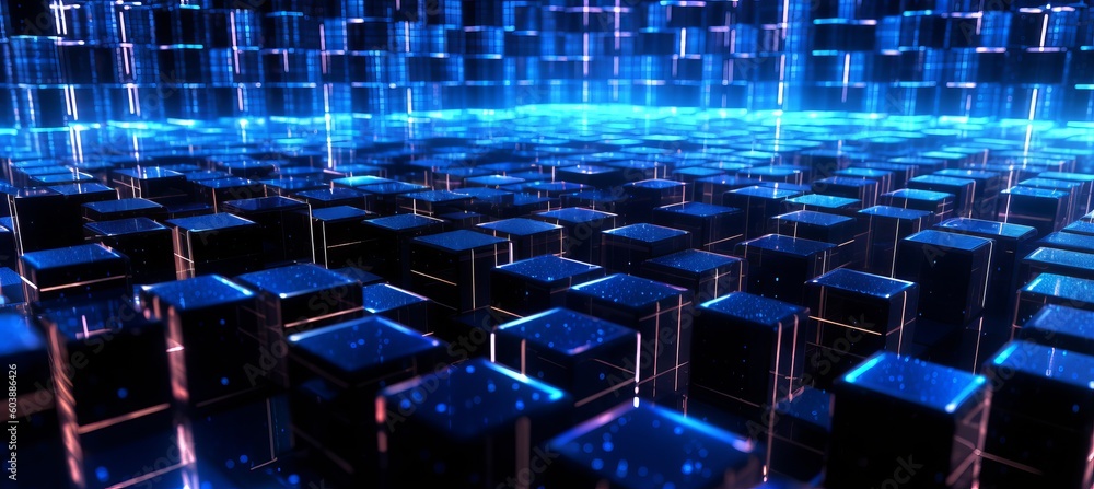 Poster Virtual data network system blockchain security structure technology background. Generative AI technology.	