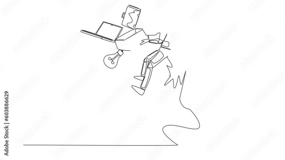 Aufkleber animated self drawing of continuous line draw of astronaut kicked out of work with office supplies i