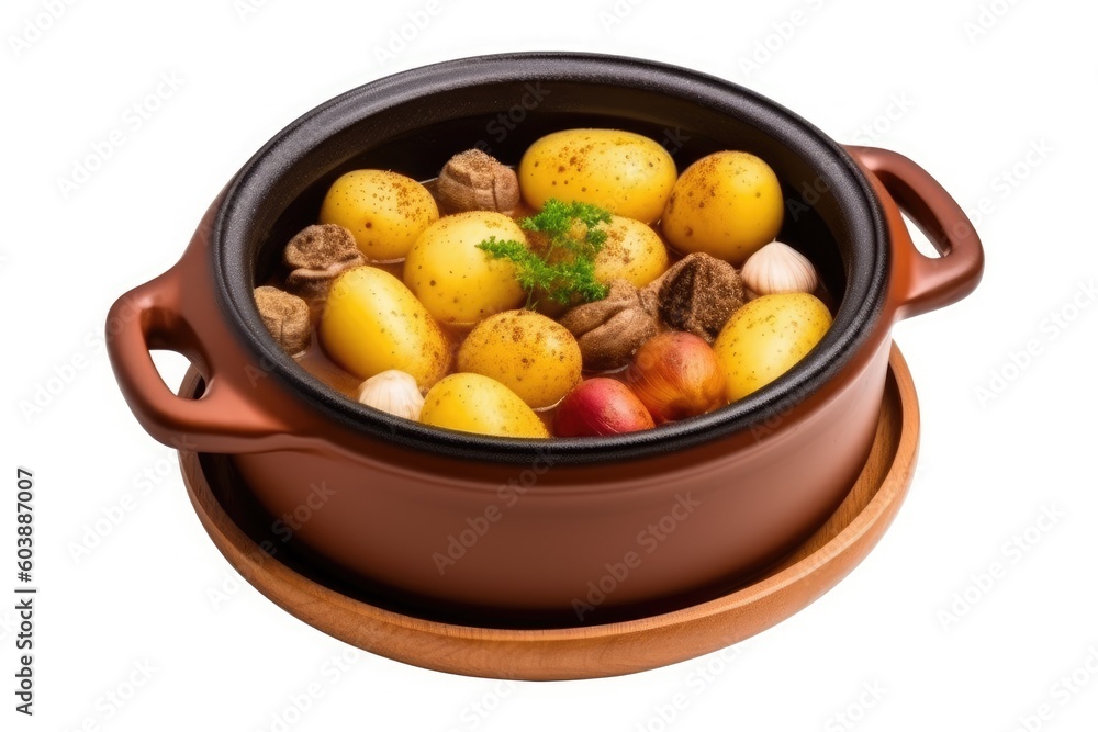 Poster colorful pot filled with a diverse array of food generative ai
