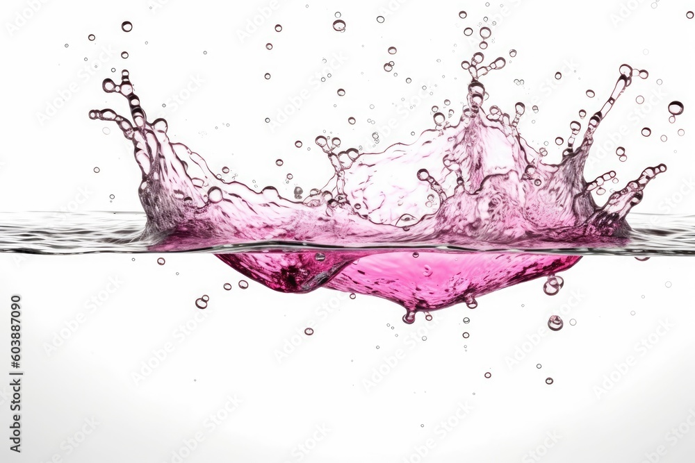 Poster pink liquid splashing into water with high velocity and creating ripples on the surface generative a