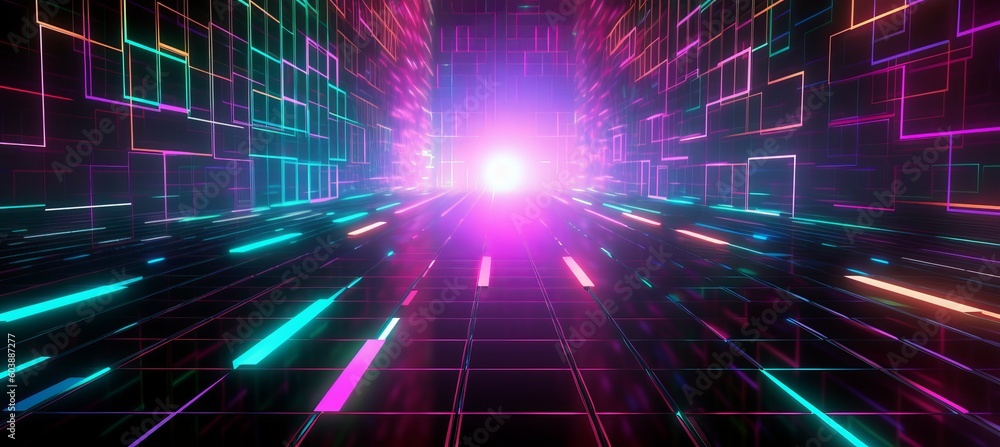 Aufkleber futuristic glow cyber virtual space technology background. neon light burst motion effect. generativ