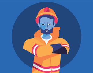 Fireman character icon design blue background