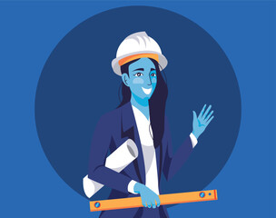 Woman architect character icon design blue background