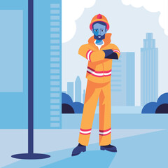Fireman stand up in station illustration