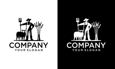 farmer and sheep logo for agricultural production company