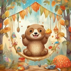 A children's book banner with a happy sloth fairytale. (Generative AI)