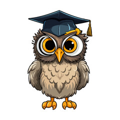 Fototapeta premium Owl Graduation ceremony Bird Cartoon, graduation gown, animals, square Academic Cap, Colorful Whimsical owl modern pop art style, Whimsical owl illustration, simple creative design.