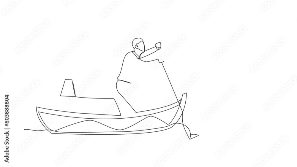 Aufkleber self drawing animation of single line draw businessman standing in boat sailing with stack of golden