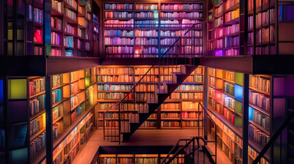 巨大図書館の光る本棚　Generative AI	
