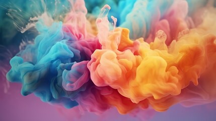 Abstract colorful pastel color cloud background.  Colorful Ink Diffusion in Water. Generative AI