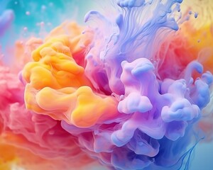 Obraz premium Abstract colorful pastel color cloud background. Colorful Ink Diffusion in Water. Generative AI
