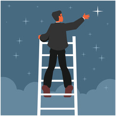 Businessman climbing the ladder to success. Vector illustration in flat style