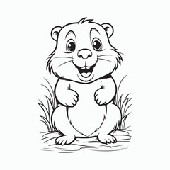 Cartoon funny expression baby beaver coloring book © vector