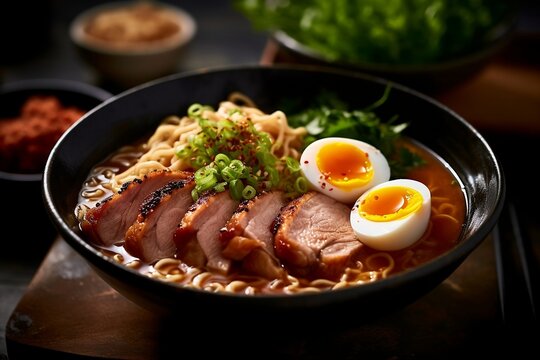 Bowl of ramen with egg and pork