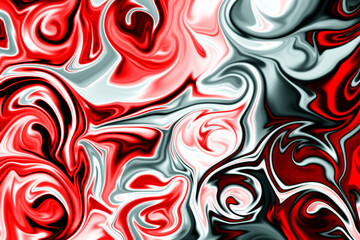 Red, black and white liquid background. Abstract painting 3d illustration. Psychedelic gradient. Digital Background With Liquid Flow.