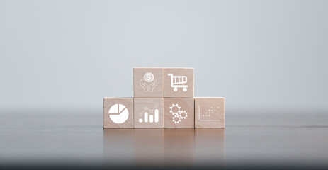 Wooden blocks with symbol of personal loan concept on grey background