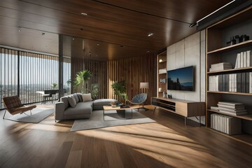 Fototapeta na wymiar Beautiful interior designs of bedroom, office, room and hotel generative Ai technology