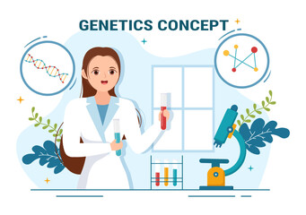 Genetic Science Concept Vector Illustration with DNA Molecule Structure and Science Technology in Healthcare Flat Cartoon Hand Drawn Templates