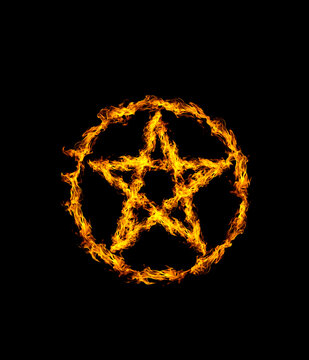ring and star of fire in black background