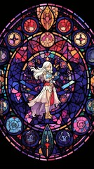 Stained glass window with magical girl created with AI