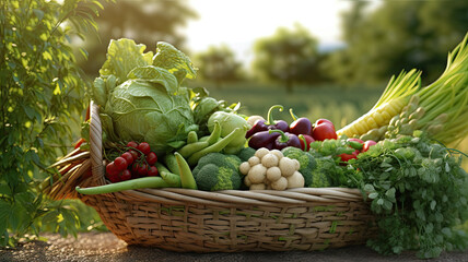 fresh green and mix colored vegetables in big basket