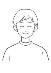 Tシャツのほほえみ男性（線画）